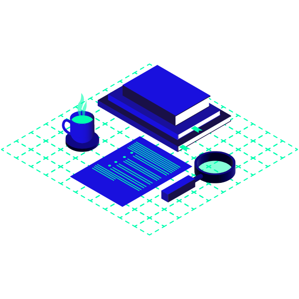 Illustration d'une loupe et de cahiers