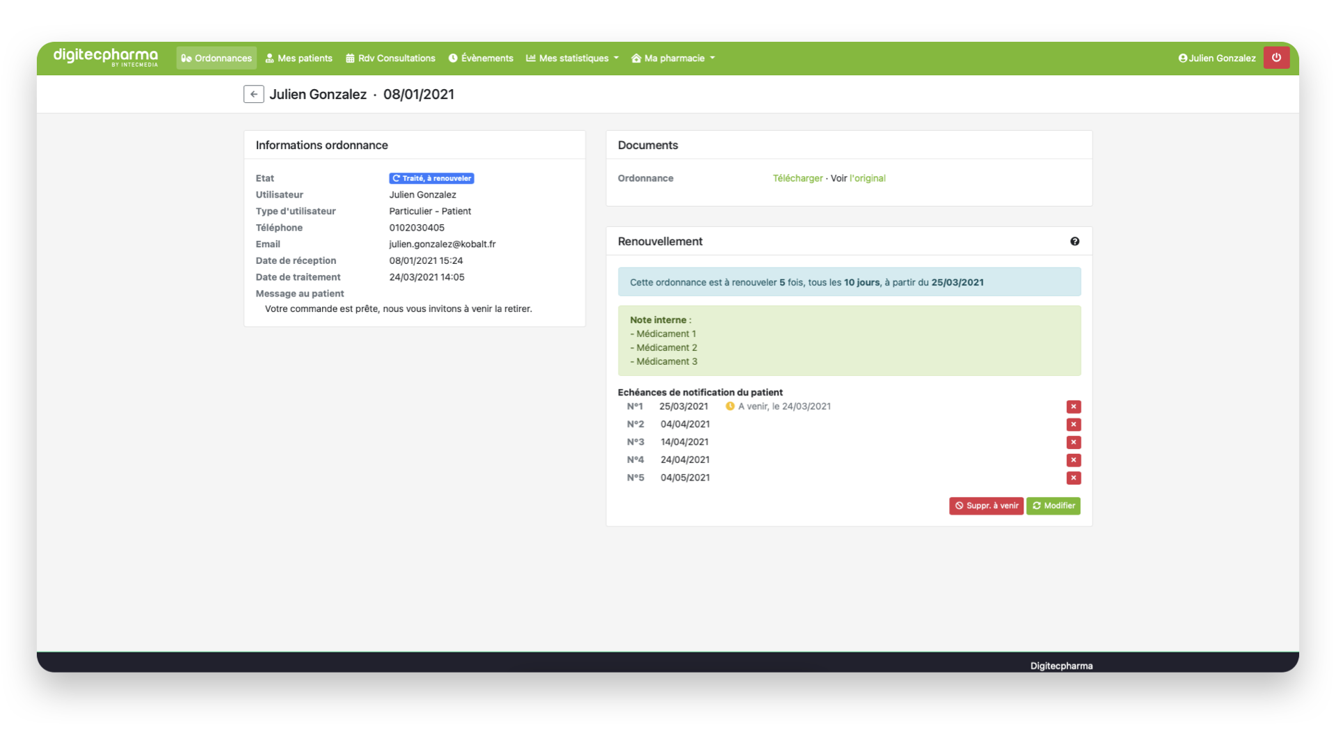 Capture d'écran de l'application
