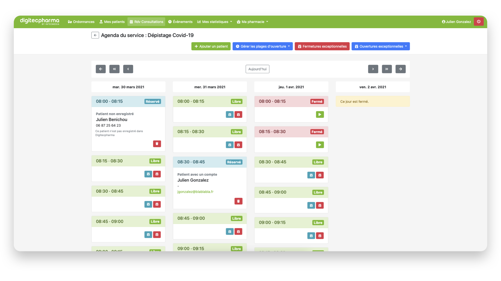 Capture d'écran de l'application