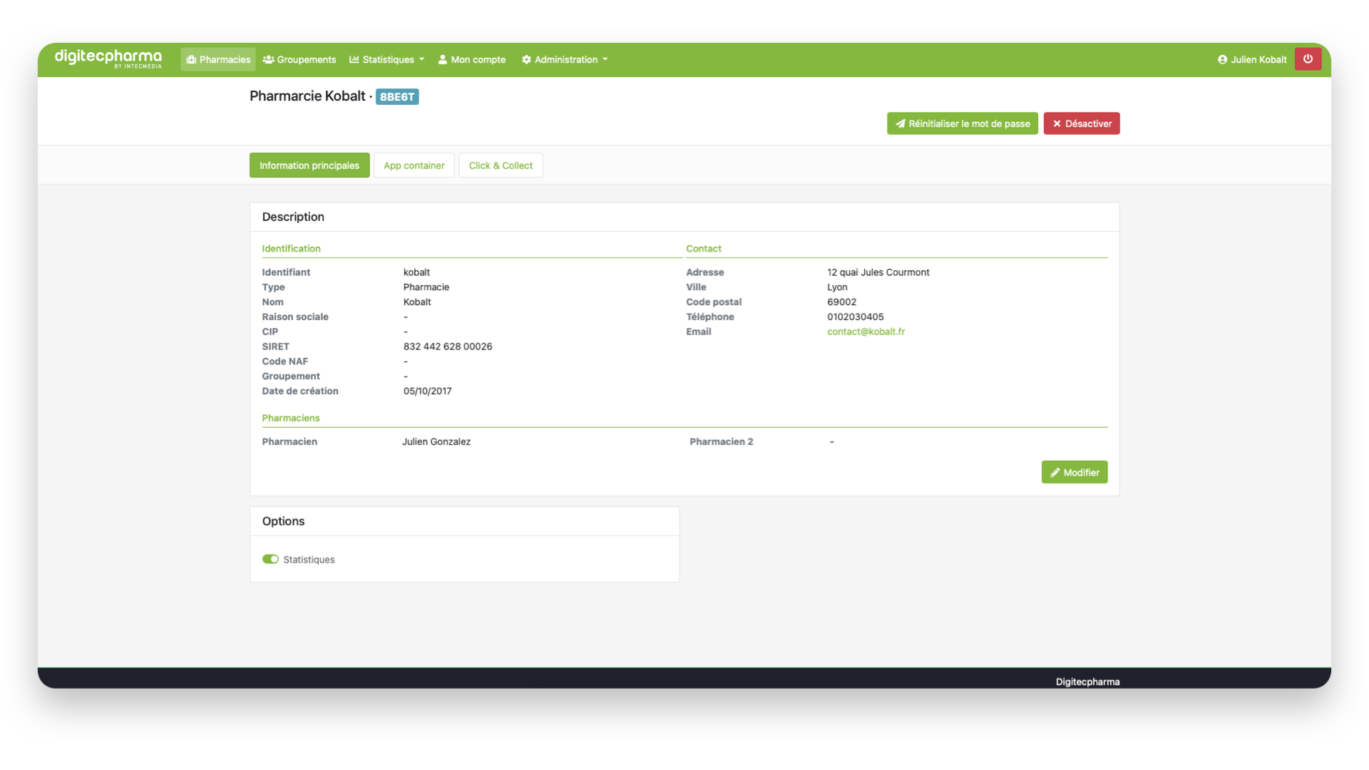 Capture d'écran de l'application