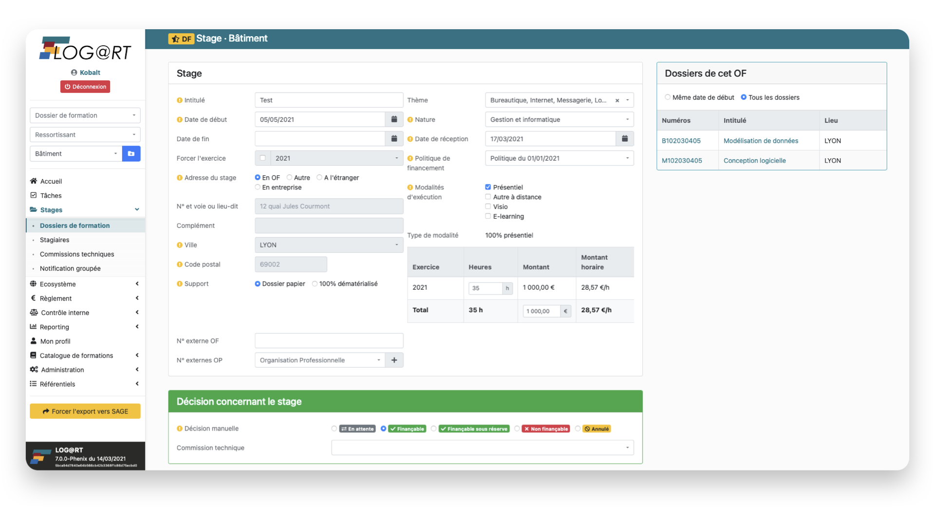 Capture d'écran de l'application