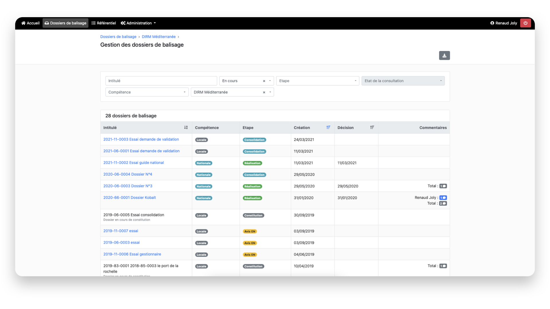 Capture d'écran de l'application