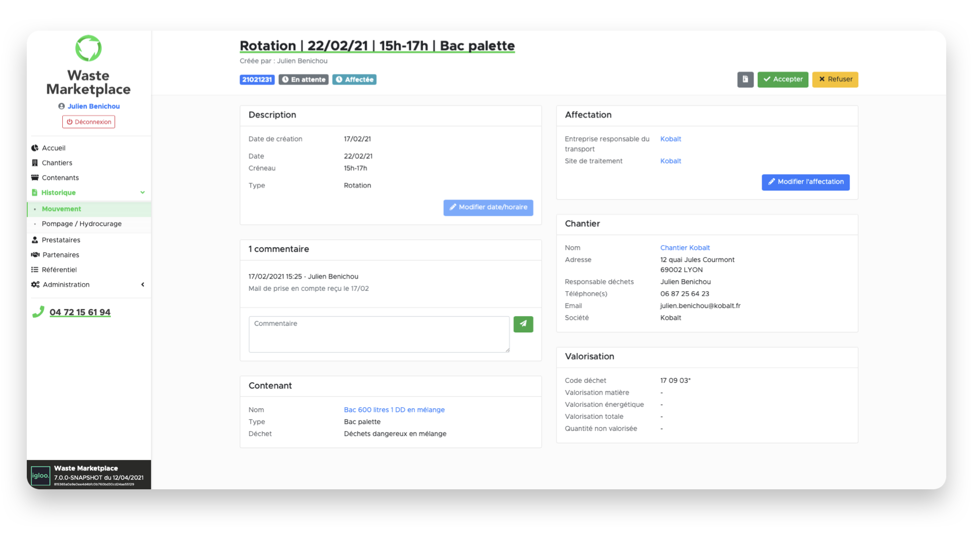 Capture d'écran de l'application