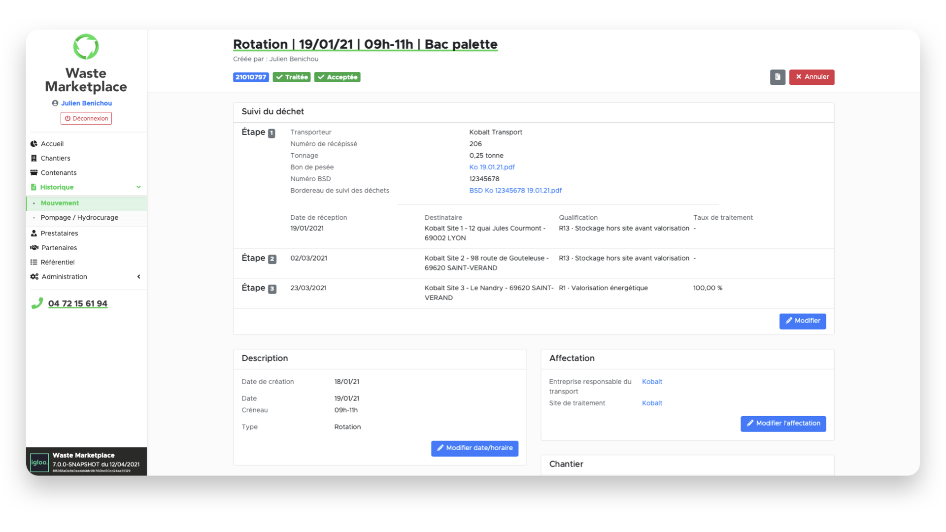 Capture d'écran de l'application